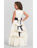 Ivory Satin Floor Length Bustle Back Flower Girl Dress